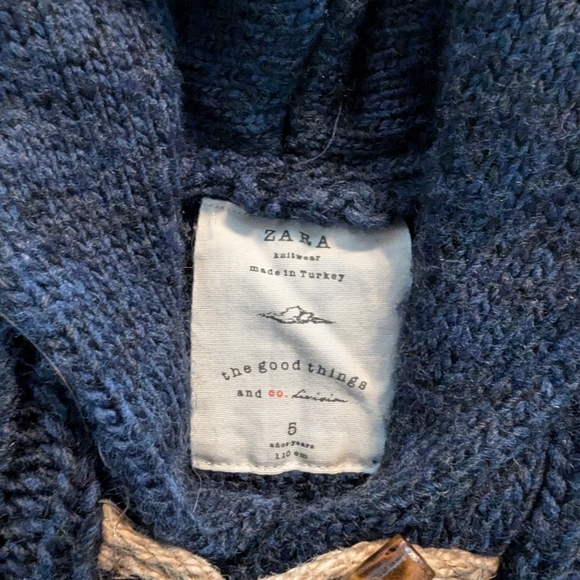 Zara Blue and Brown Cardigan Sweater with Shawl Collar - Picture 4 of 5
